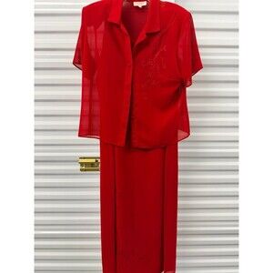 Studio I Red Two-Piece Dress Set with Embroidered Details